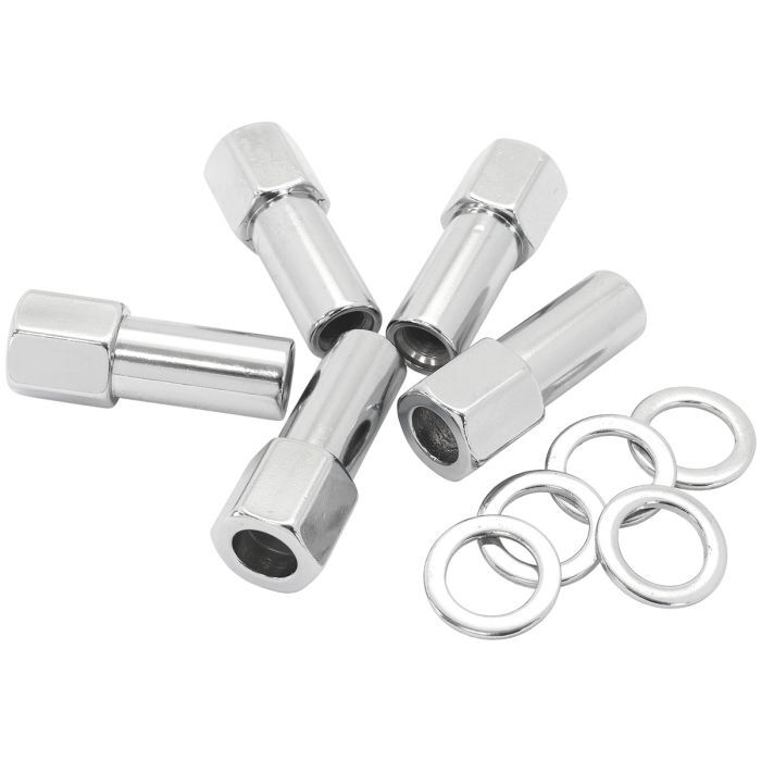 Aeroflow AF3035-9000 1.380" Shank Open Chrome Wheel Nuts - M12 x 1.25mm Pack of 5, Washer Seat with Shank