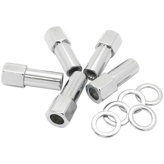 Aeroflow AF3035-9000 1.380" Shank Open Chrome Wheel Nuts - M12 x 1.25mm Pack of 5, Washer Seat with Shank