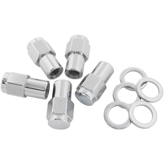 Aeroflow AF3041-7000 0.750" Shank Closed Chrome Wheel Nuts - 7/16-20" Pack of 5, Washer Seat with Shank