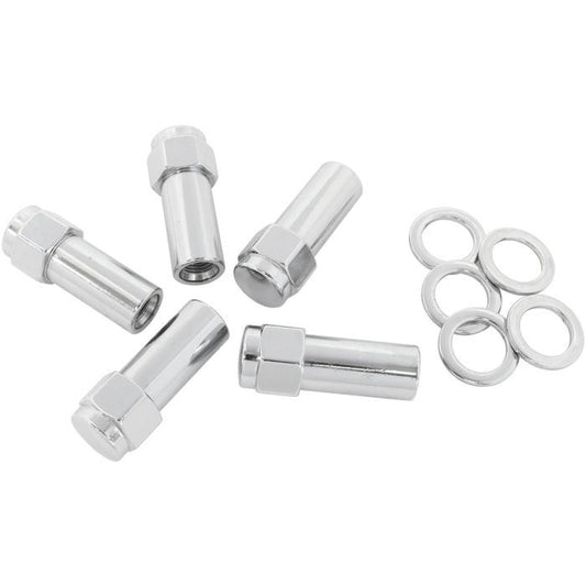 Aeroflow AF3041-9000 1.380" Shank Closed Chrome Wheel Nuts - 7/16-20" Pack of 5, Washer Seat with Shank
