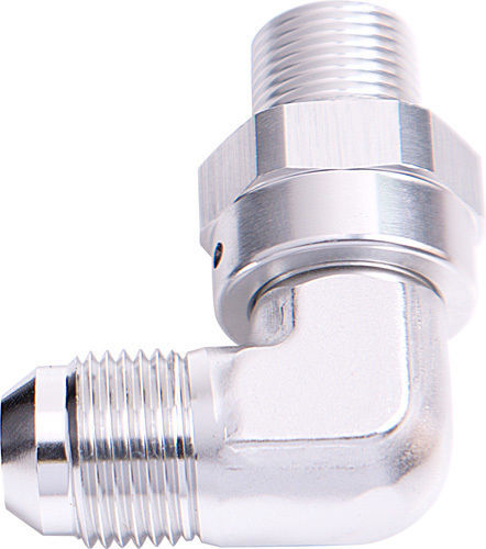 Aeroflow AF922-06-04S 90 Deg 1/4" NPT to -6AN Silver Male Swivel Thread