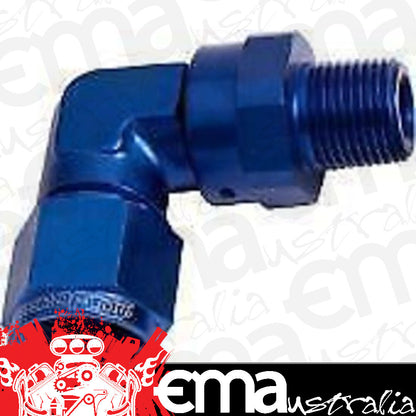 Aeroflow AF923-03-02 90 Deg 1/8" NPT to -3AN Blue Female Swivel Nut