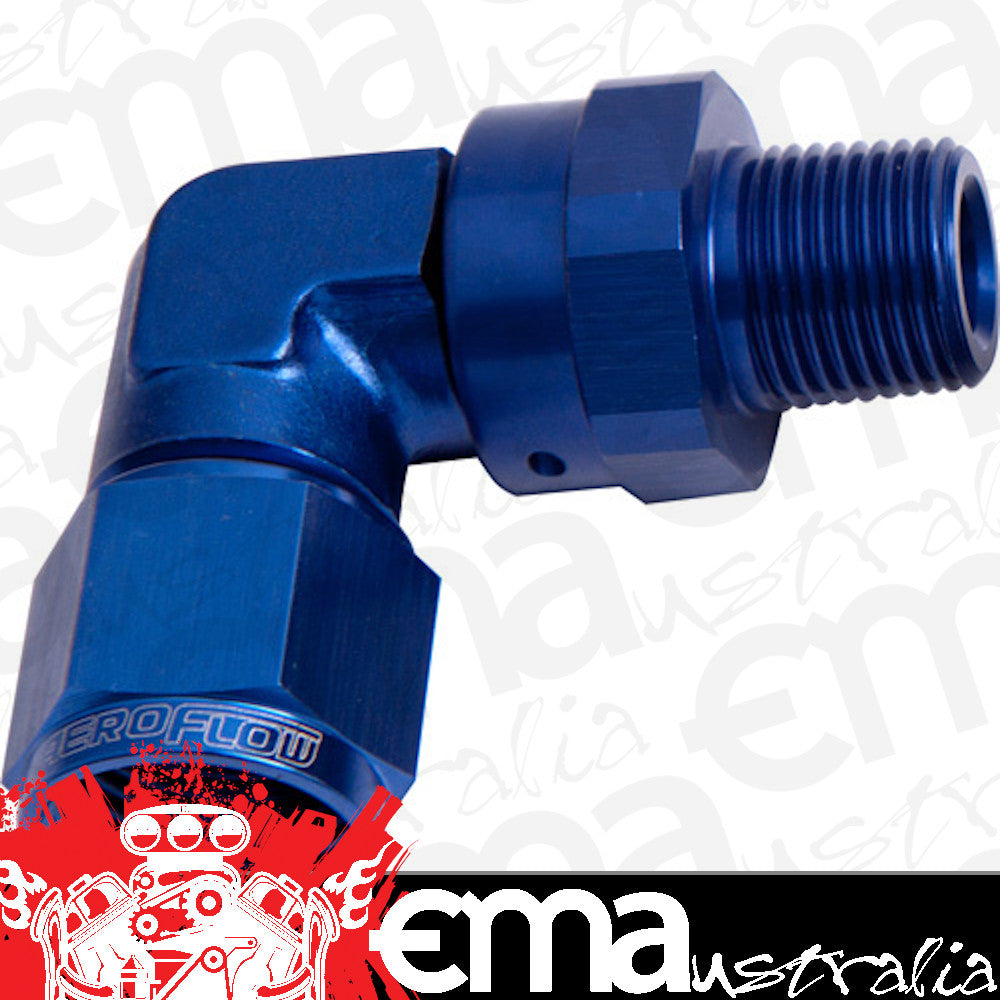 Aeroflow AF923-08-08 90 Deg 1/2" NPT to -8AN Blue Female Swivel Nut