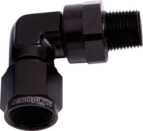 Aeroflow AF923-10-06BLK 90 Deg 3/8" NPT to -10AN Black Female Swivel Nut