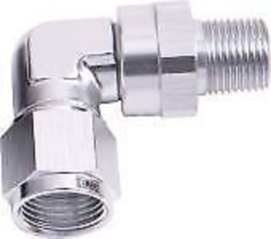 Aeroflow AF923-12-08S 90 Deg 1/2" NPT to -12AN Silver Female Swivel Nut