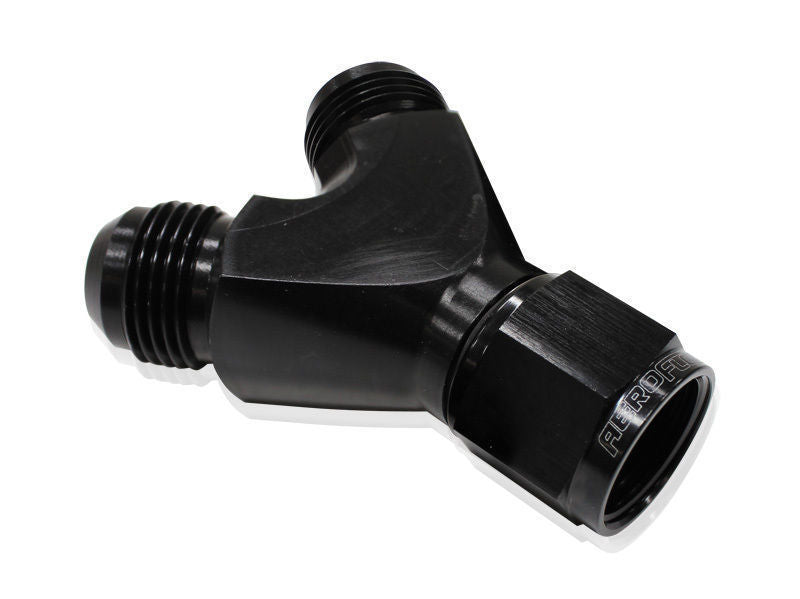 Aeroflow AF931-08-06BLK Y Piece -8 Swivel Nut 2x -6AN Black