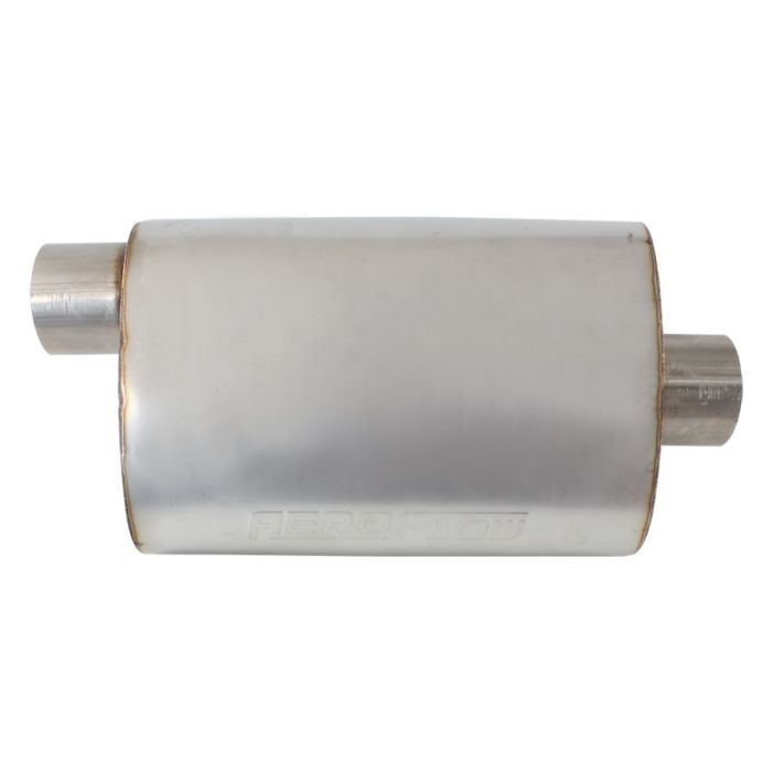 Aeroflow AF5501-350 5500 Series Stainless Steel 3-1/2" Offset/Center Muffler 3-1/2" Inlet and Outlets 13.75" Length 9.45" Width 5.3" Height
