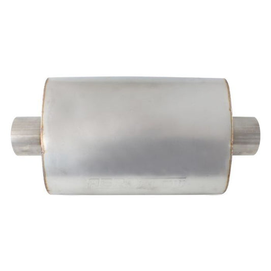 Aeroflow AF5511-350 5500 Series Stainless Steel 3-1/2" Center/Center Muffler 3-1/2" Inlet and Outlets 13.75" Length 9.45" Width 5.3" Height