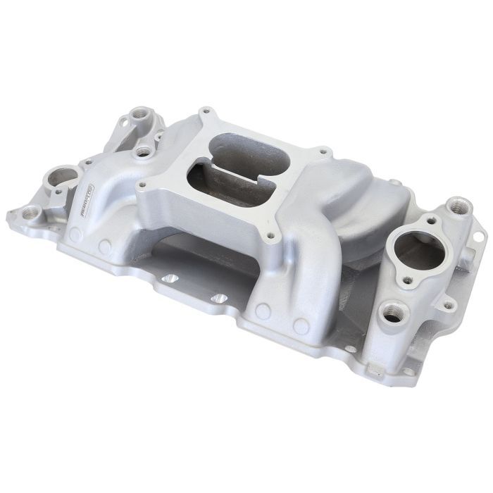 Aeroflow Performance Products AF6010-1001 SB Chev Air Gap Dual Plane Intake Manifold, Natural Cast Finish 1500 - 6500 RPM, Square Bore Carburettor Pad, Non-EGR