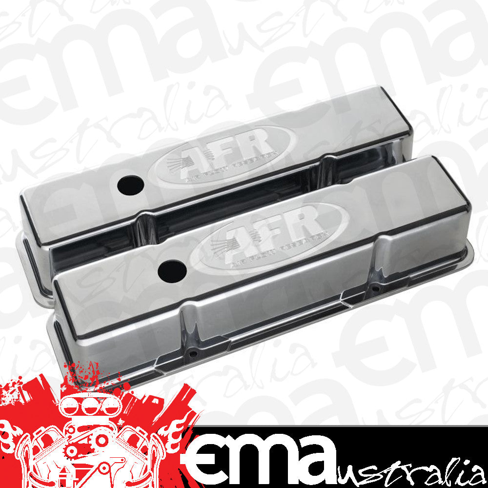 Air Flow Research AFR6704 Polished Aluminium Valve Covers Chev SB Tall Logo