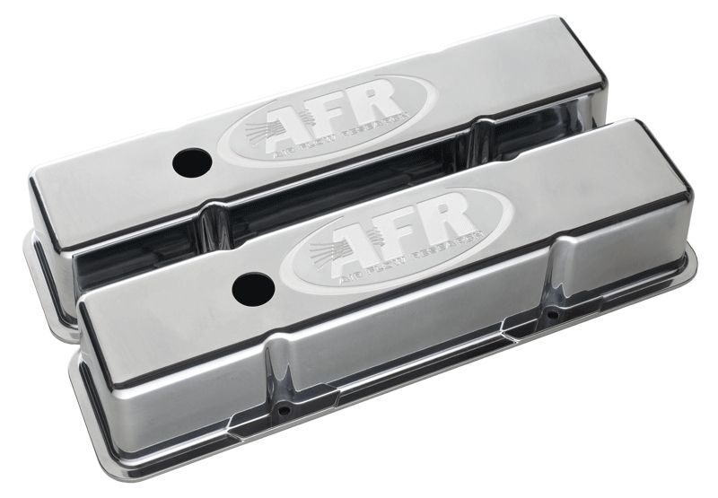 Air Flow Research AFR6704 Polished Aluminium Valve Covers Chev SB Tall Logo