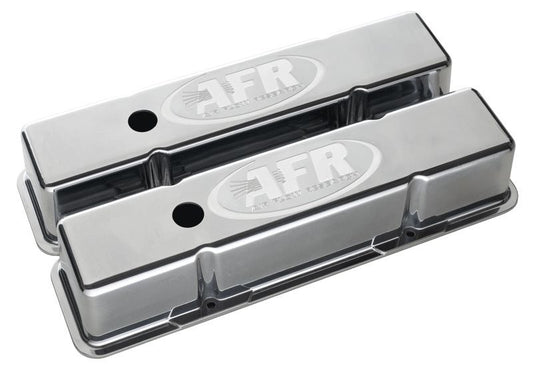Air Flow Research AFR6704 Polished Aluminium Valve Covers Chev SB Tall Logo
