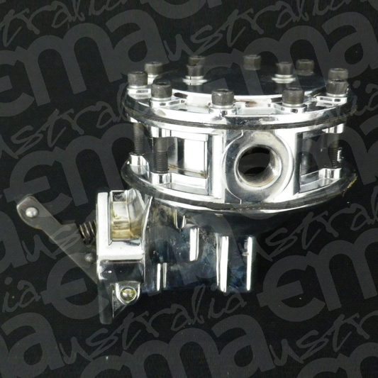 EMA-8409 | Chev SB 6 Valve Race Fuel Pump 130GPH 1/2" In/Out 12-16 PSI Chrome