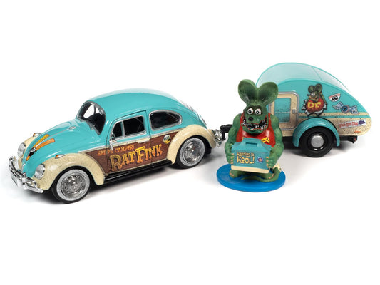 RLA-AW24017 | Rat Fink 1966 VW Beetle With Tear Drop Trailer Diecast Model