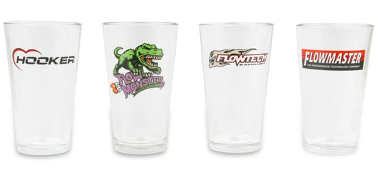 Holley HO36-471 16oz (473ml) Pub Glass Assortment - Hooker Headers, Flow Monster, Flowtech, and Flowmaster
