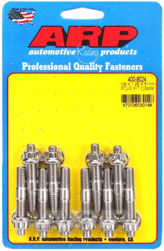 ARP 400-8024 M8 X 1.25 X 51mm Broached Stud Kit - 10Pcs