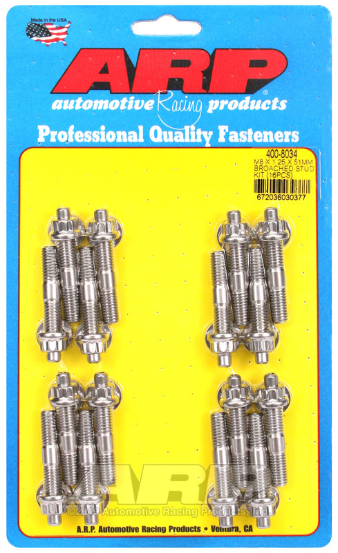 ARP 400-8034 M8 X 1.25 X 51mm Broached Stud Kit - 16Pcs