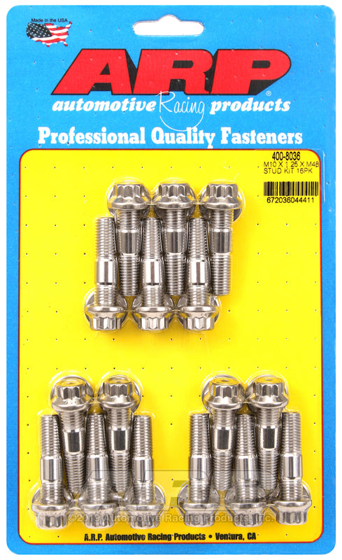 ARP 400-8036 M10 X 1.25 X 48mm Broached Stud Kit 16Pcs