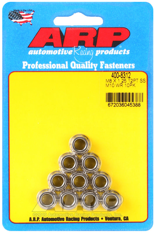ARP 400-8312 M8 X 1.25 (M10 Wr) SS 12PT Nut Kit