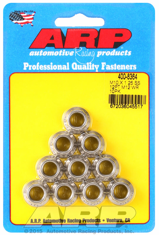 ARP 400-8364 M10 X 1.25 (M12 Wr) SS 12PT Nut Kit