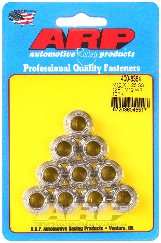 ARP 400-8364 M10 X 1.25 (M12 Wr) SS 12PT Nut Kit
