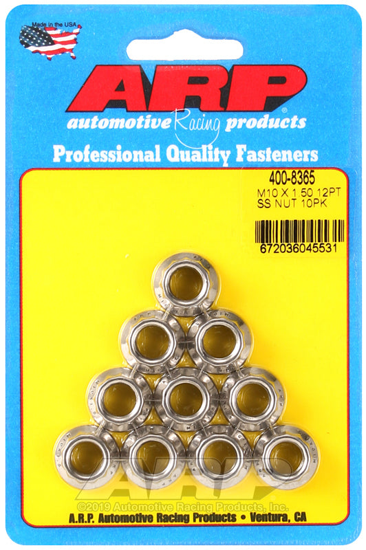 ARP 400-8365 M10 X 1.50 (M12 Wr) SS 12PT Nut Kit