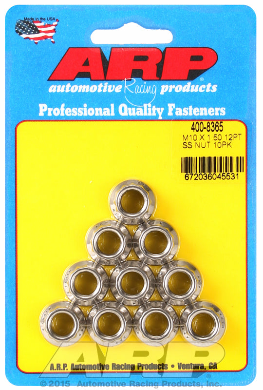 ARP 400-8365 M10 X 1.50 (M12 Wr) SS 12PT Nut Kit