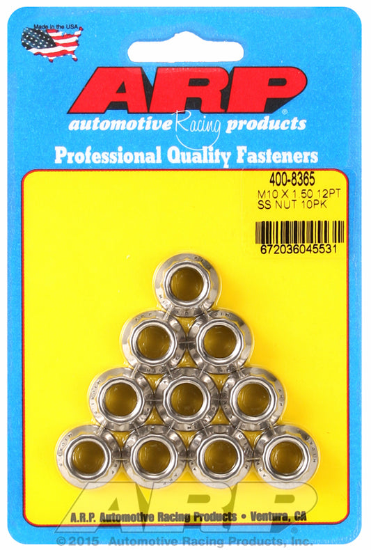 ARP 400-8365 M10 X 1.50 (M12 Wr) SS 12PT Nut Kit