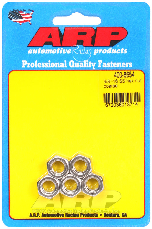 ARP 400-8654 3/8-16 SS Coarse Hex Nut Kit