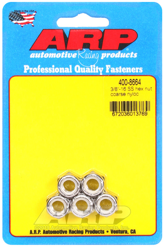 ARP 400-8664 3/8-16 SS Coarse Nyloc Hex Nut Kit