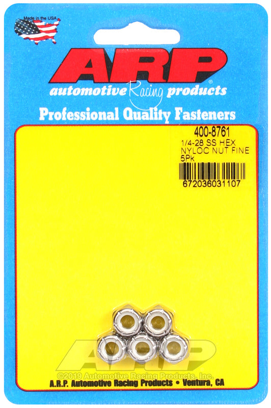 ARP 400-8761 1/4-28 SS Fine Nyloc Hex Nut Kit