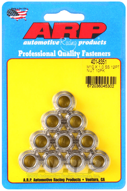 ARP 401-8351 M10 X 1.0 SS 12PT Nut Kit