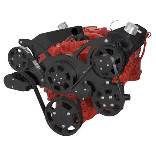 CVF B-350-WRAPTOR-PS Black Serpentine System for Chev SB 283-350-400 - Power Steering & Alternator - All Inclusive