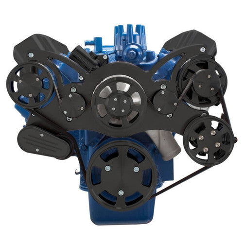 CVF B-390-WRAPTOR-PS Stealth Black Serpentine System for Ford FE Engines - Power Steering & Alternator - All Inclusive