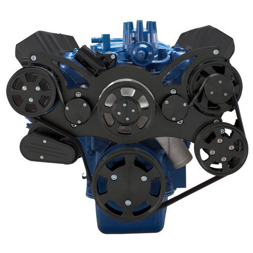 CVF B-390-WRAPTOR-PS Stealth Black Serpentine System for Ford FE Engines - Power Steering & Alternator - All Inclusive