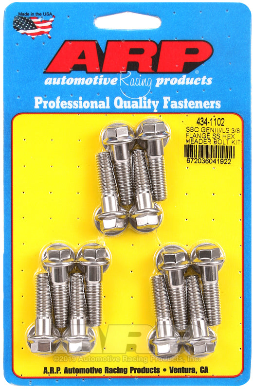 ARP 434-1102 SB Chevy/Gen 3 LS 3/8 Flange SS Hex Header Bolt Kit