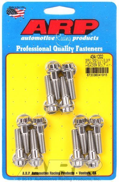 Suit Chevy small block Gen III/IV 4.8L, 5.3L, 5.7L, 6.0L, 6.2L V8 434-1202 SB Chevy/Gen 3 LS 3/8 Flange SS 12PT Header Bolt Kit ARP Fasteners ARP434-1202