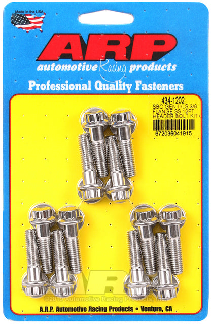 Suit Chevy small block Gen III/IV 4.8L, 5.3L, 5.7L, 6.0L, 6.2L V8 434-1202 SB Chevy/Gen 3 LS 3/8 Flange SS 12PT Header Bolt Kit ARP Fasteners ARP434-1202