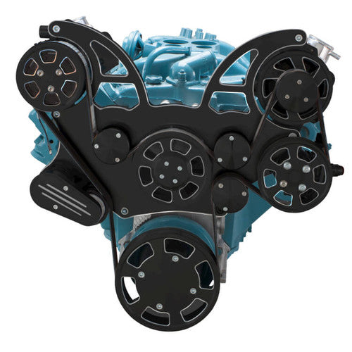 CVF BD-PONT-WRAPTOR-ACO Black Diamond Pontiac Serpentine System for 350-400 428 & 455 V8 - AC & Alternator - All Inclusive