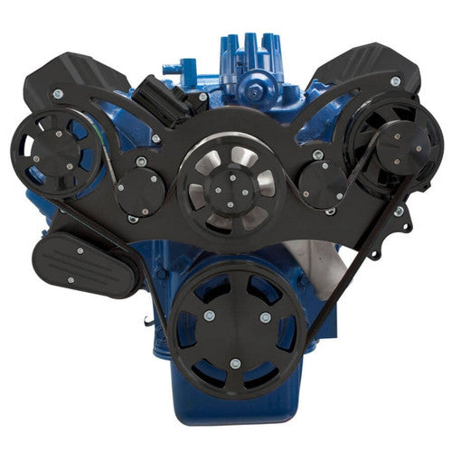 CVF B-390-WRAPTOR-PS Stealth Black Serpentine System for Ford FE Engines - Power Steering & Alternator - All Inclusive