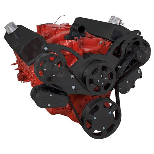 CVF B-350-WRAPTOR-PS Black Serpentine System for Chev SB 283-350-400 - Power Steering & Alternator - All Inclusive