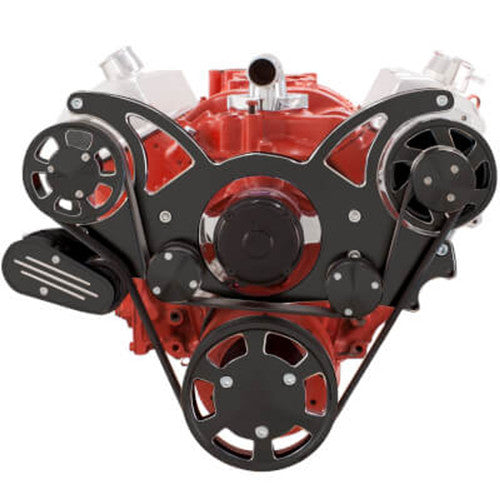 CVF BD-350-WRAPTOR-PS-EWP Black Diamond Serpentine System for Chev SB 283-350-400 - Power Steering w/ Electric Water Pump - All Inclusive