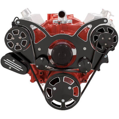 CVF BD-350-WRAPTOR-ACO-EWP Black Diamond Serpentine System for Chev SB 283-350-400 - AC & Alternator w/ Electric Water Pump - All Inclusive