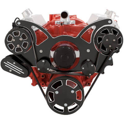 CVF BD-350-WRAPTOR-PS-EWP Black Diamond Serpentine System for Chev SB 283-350-400 - Power Steering w/ Electric Water Pump - All Inclusive