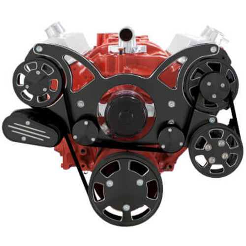 CVF BD-350-WRAPTOR-ACO-EWP Black Diamond Serpentine System for Chev SB 283-350-400 - AC & Alternator w/ Electric Water Pump - All Inclusive