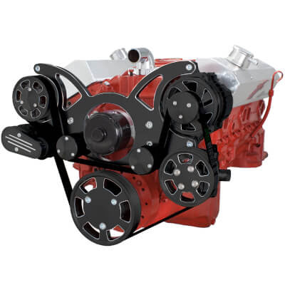 CVF BD-350-WRAPTOR-ACO-EWP Black Diamond Serpentine System for Chev SB 283-350-400 - AC & Alternator w/ Electric Water Pump - All Inclusive