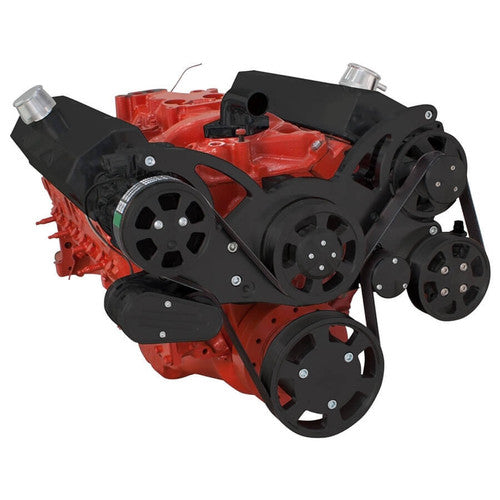 CVF B-350-WRAPTOR-AC Black Serpentine System for Chev SB 283-350-400 - AC Power Steering & Alternator - All Inclusive