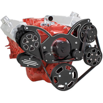 CVF BD-350-WRAPTOR-PS-EWP Black Diamond Serpentine System for Chev SB 283-350-400 - Power Steering w/ Electric Water Pump - All Inclusive