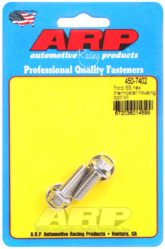 Ford small block Windsor 351 c.i.d. V8 450-7402 SS Hex Thermostat Housing Bolt Kit ARP Fasteners ARP450-7402