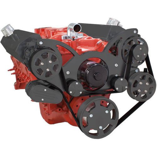 CVF B-350-WRAPTOR-PS-EWP Black Serpentine System for Chev SB 283-350-400 - Power Steering w/ Electric Water Pump - All Inclusive